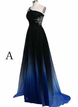 Picture of Charming A Line Sweep Train One Shoulder Sleeveless Gradient Prom Dresses, Chiffon Party Dresses